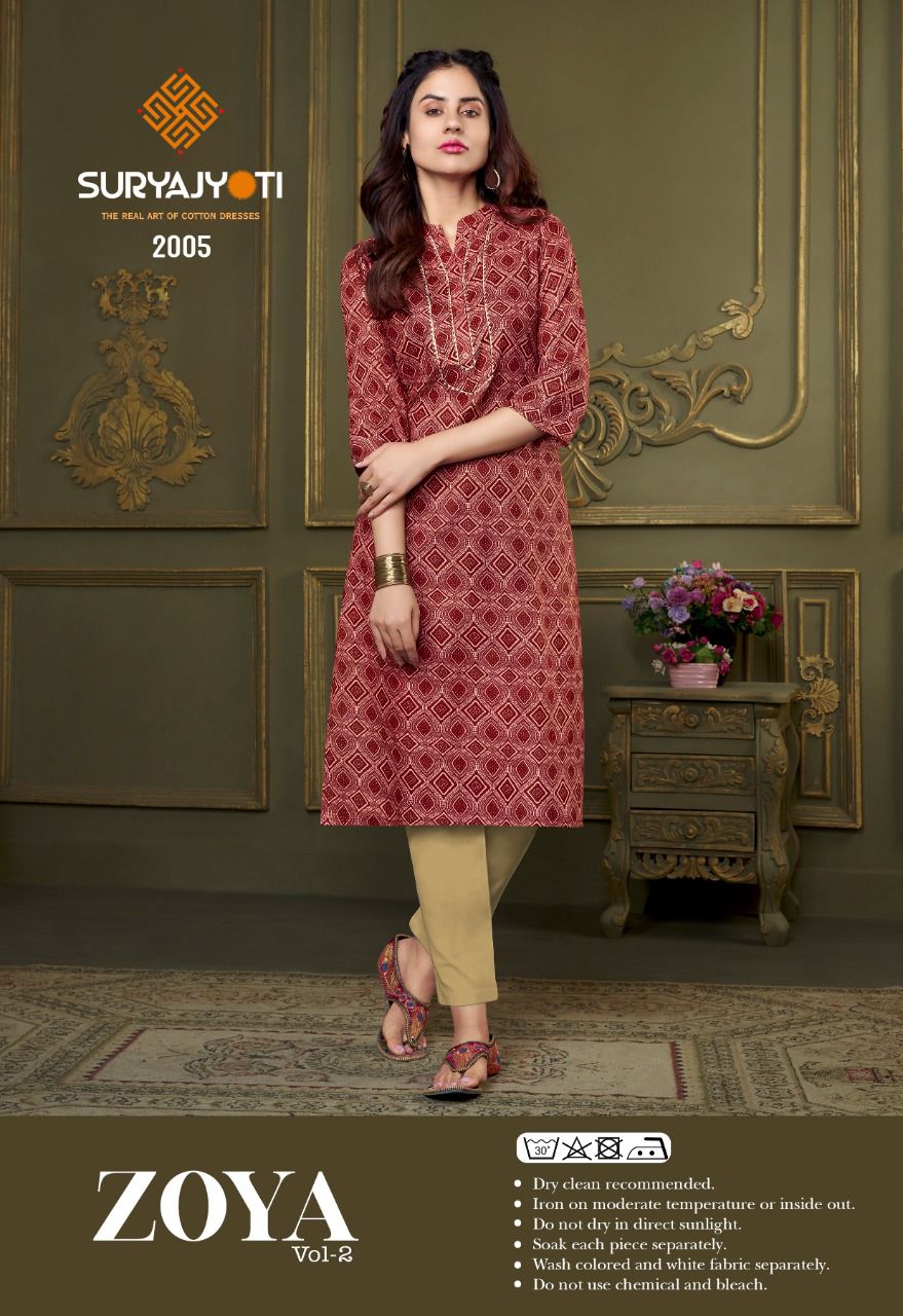 Suryajyoti Zoya 2 Cotton Fancy Daily Wear Embroidery Kurti Collection